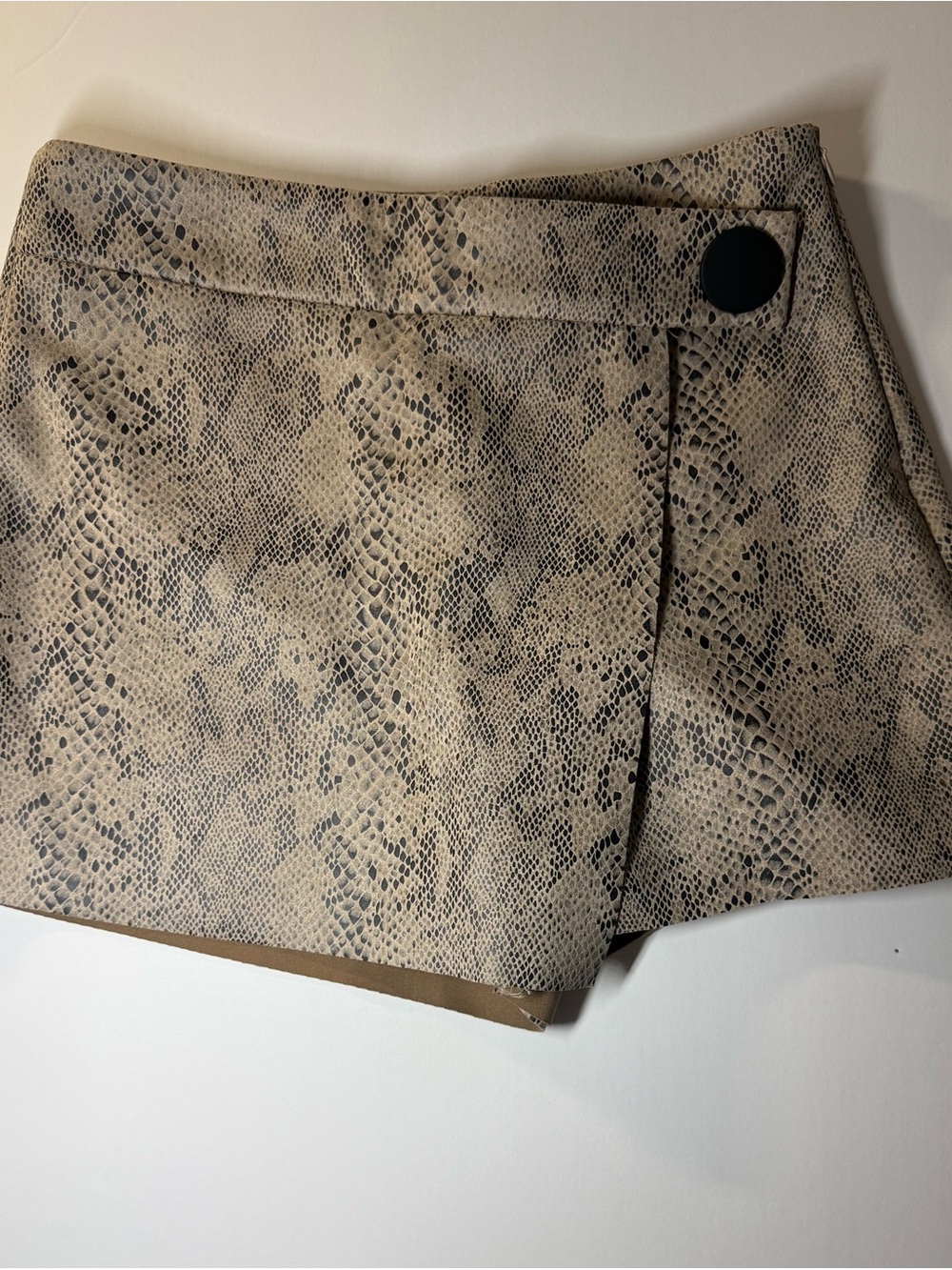Snake-Print Wrap Skort in Beige